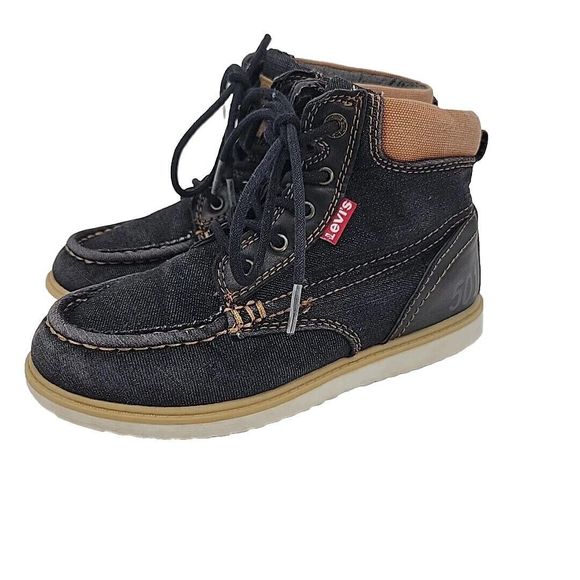 Levis 501 Boys Denim Hi Top Sneaker Size 2 Great Shape - Picture 2 of 10